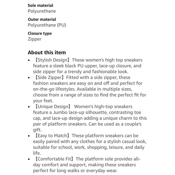 Impremey Unisex Black High Top Sneakers Platform Chunky Lace Up Side Zipper Sz 8 - Picture 3 of 16